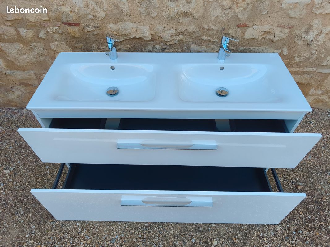 Meuble sous vasque 130 cm + double vasque ceramique (image 2)