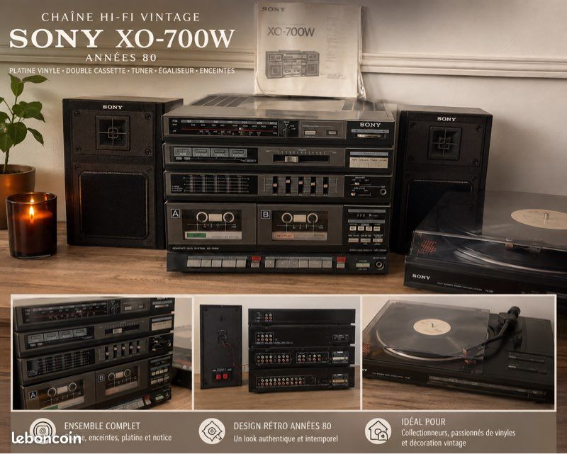 Chaîne Hi-Fi Sony XO-700W Vintage Années 80 – Complète avec platine vinyle, enceintes et notice (image 1)