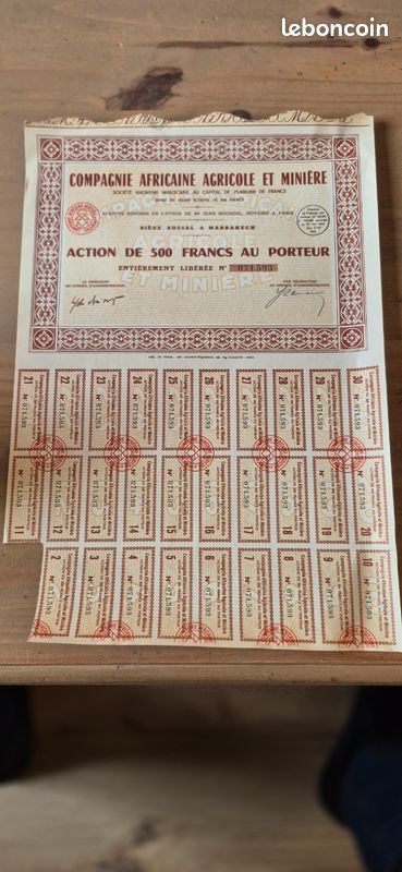 Bon au porteur compagnie africaine agricole et miniere (image 1)