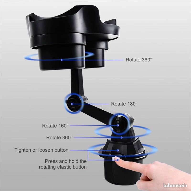 Porte-gobelet universel pour voiture, plateau réglable, support de téléphone portable, bras pivotant à 360 °, Table alimentaire NEUF (image 3)