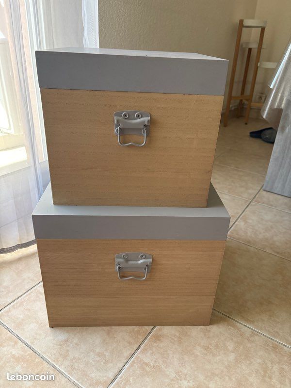 Lot de 2 coffres de rangement en bois déco (image 4)