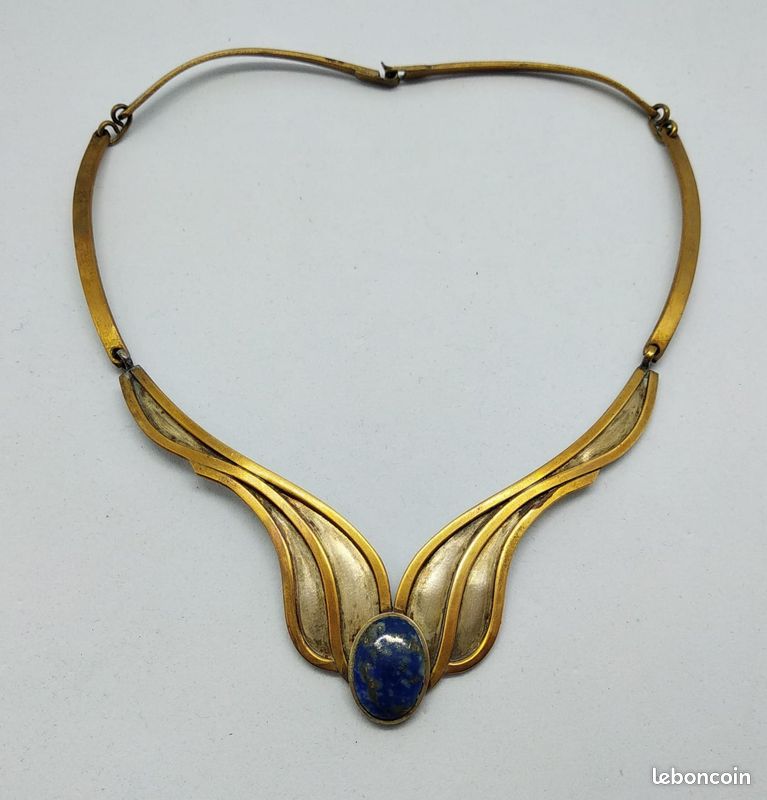 Collier Ancien En Perles De Lapis-lazuli - Occasion - Bijou Vintage Pierre Bleue