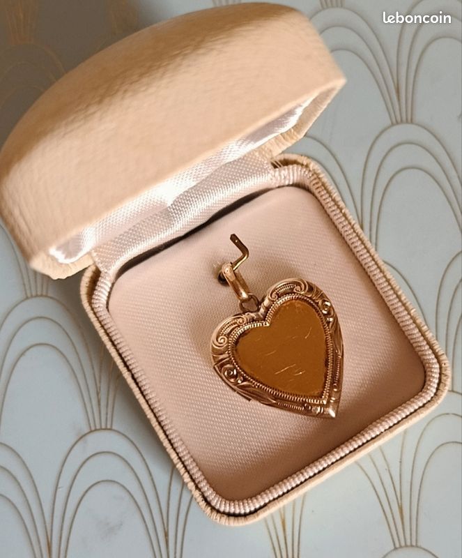 Vintage Pendentif Coeur Plaque Or Charme Love Breloque