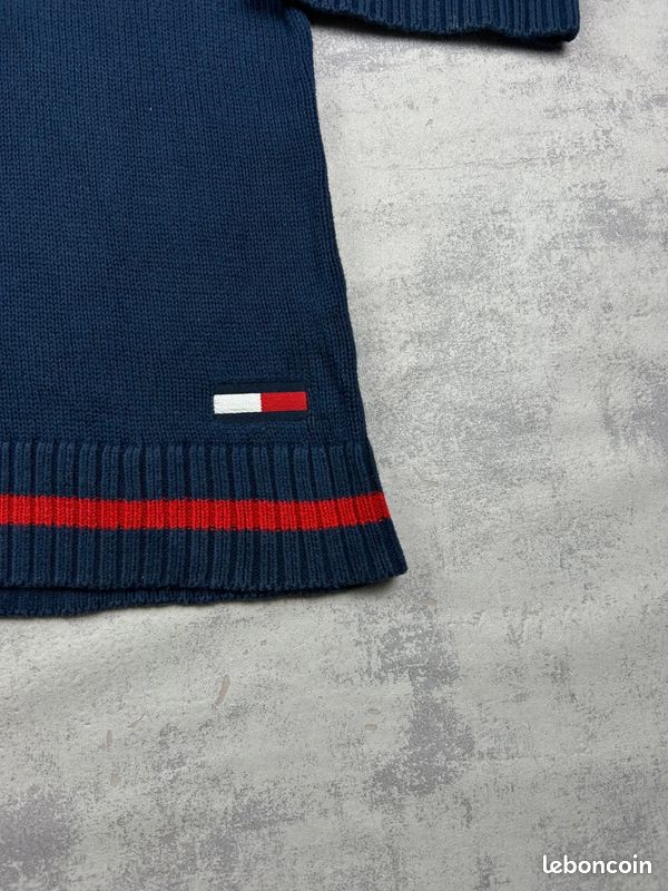 Pull col V Tommy Hilfiger denim preppy cricket 100% coton bleu marine Femme taille S coupe matière (image 4)