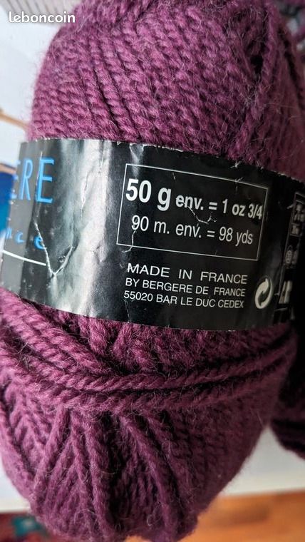 🌼🪴lot 2 anciennes pelotes Bergère de France Sport -Couleur prune-51%laine et 49% Acrylique-Aiguilles adaptées N° 4 ou crochet N° 3,5 ou 4 (cf, photos) (image 9)