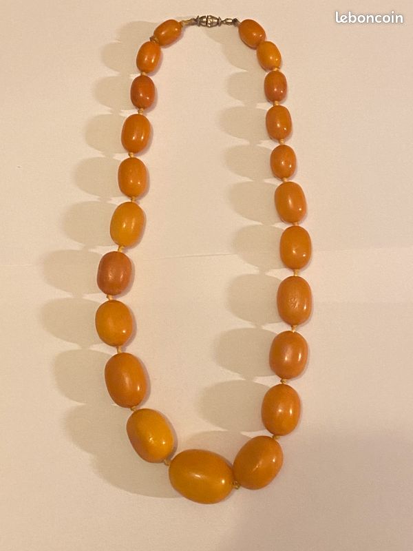 Collier Ambre De Baltique Ancien - Couleur Miel, 50 Cm, 84g, Naturel, Origine Russie