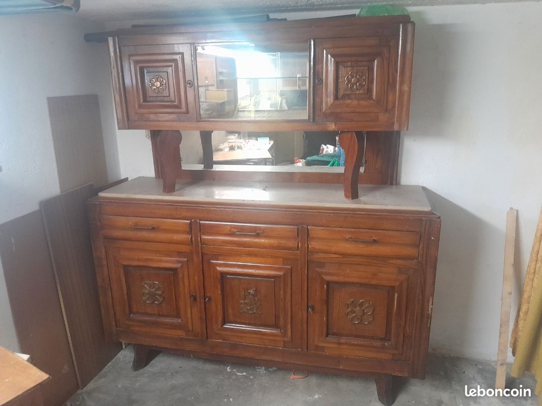 Ancien buffet de cuisine en 2 parties et plateau marbre (image 1)