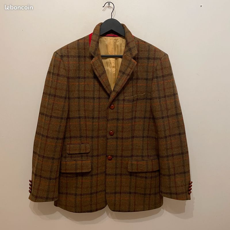 Sublime Veste en Harris Tweed vintage à carreaux Tartan - Pure laine tissée main - Taille 50 (image 1)