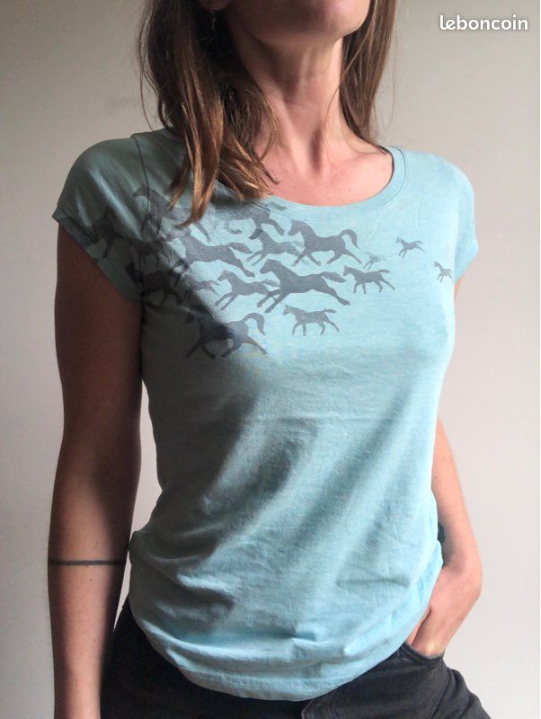 T-shirt envolée de chevaux turquoise T38 (image 3)