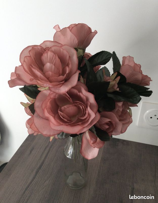 Bouquet/lot de 7 branches de roses en tissu rose (image 3)