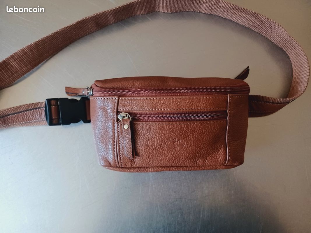 Superbe sac banane fine etroite discrète cuir camel katana (image 2)