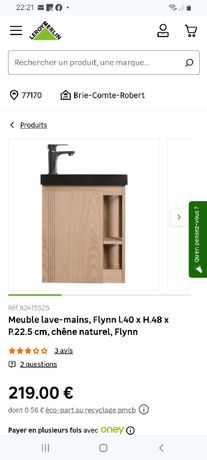 Meuble lave-mains, L.40 x H.48 x P.22.5 cm, chêne naturel, Flynn