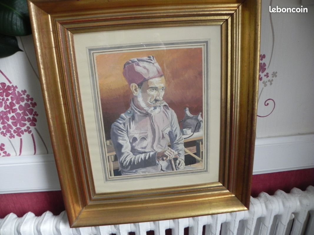 Ancien tableau portrait d un militaire de la guerre 14-18 signé (image 1)