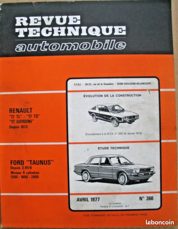Revue Technique FORD TAUNUS 4 cyl. 1300 - 1600 - 2000 depuis 02-1976 .. (image 6)