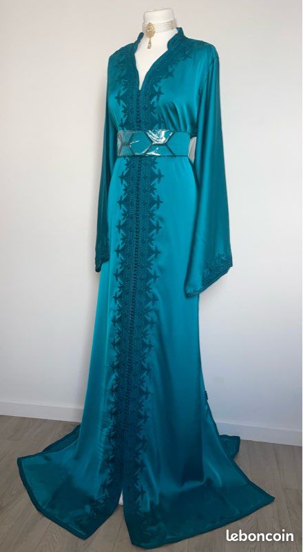 Caftan drap de soie bleu canard (image 4)