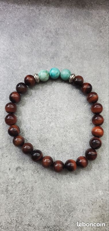 Bracelet oeil de taureau et turquoise du Pérou 8 mm aux choix (image 2)