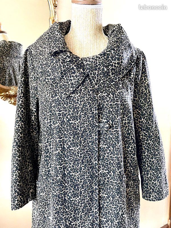 Veste trench léopard marron noir (image 4)