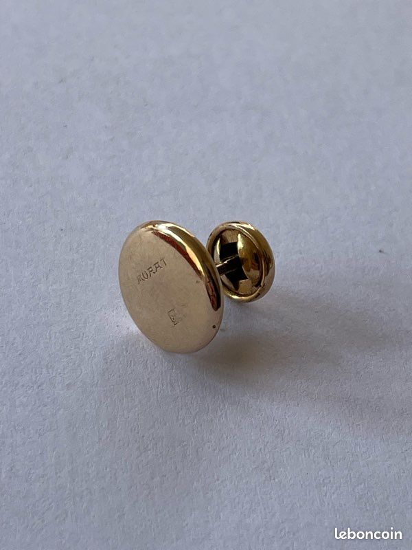Paire De Boutons De Manchettes Vintage Signés MURAT - Plaqué Or Avec Pierre Noire - Années 1950 - Occasion