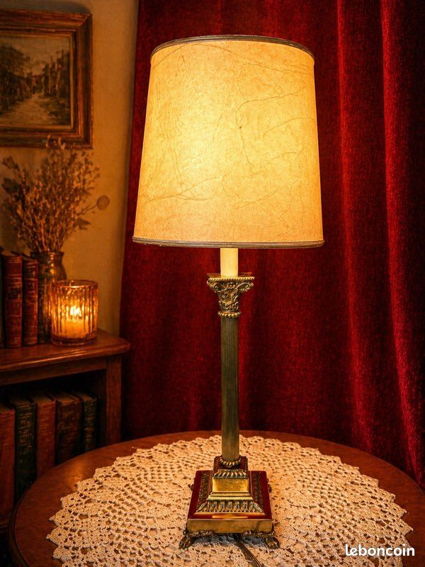 Lampe de table textile Isla laiton antique/rosé