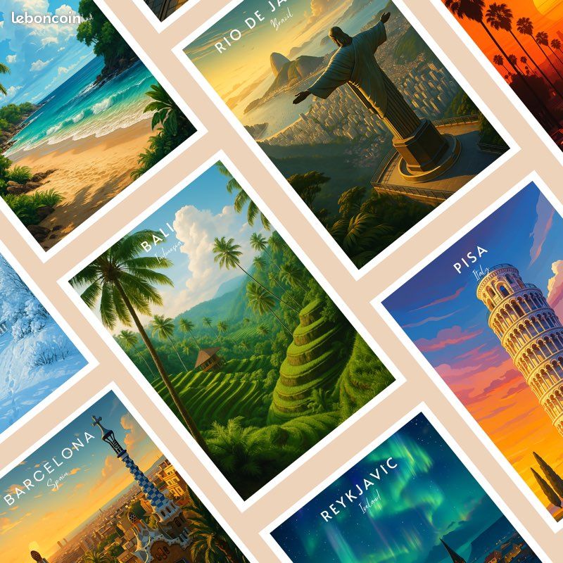 Poster Toile Ubud Bali Vintage - Décor Mural Moderne Chambre - Impression Ciel Ligne Skyline - Cadeau Voyage Indonésie