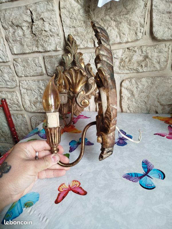 GRANDE APPLIQUE VINTAGE 1950 FEUILLE LAITON DORE & VERRE 50S ROCKABILLY 50'S