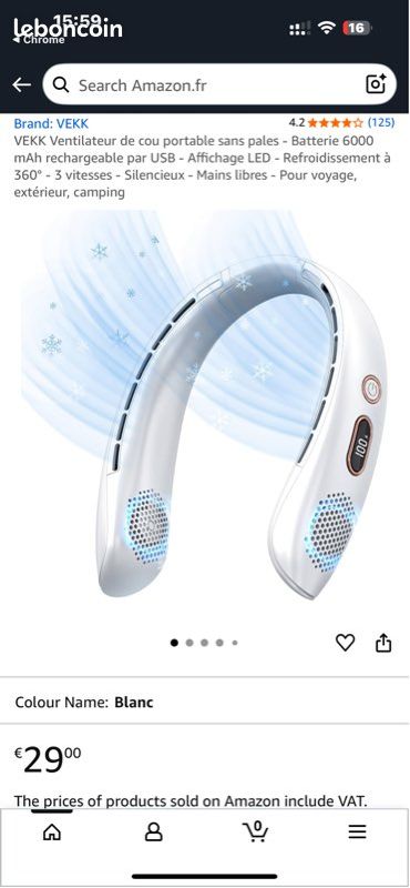 Ventilateur GENERIQUE Ventilateur de cou suspendu Portable Sans Lame Blanc