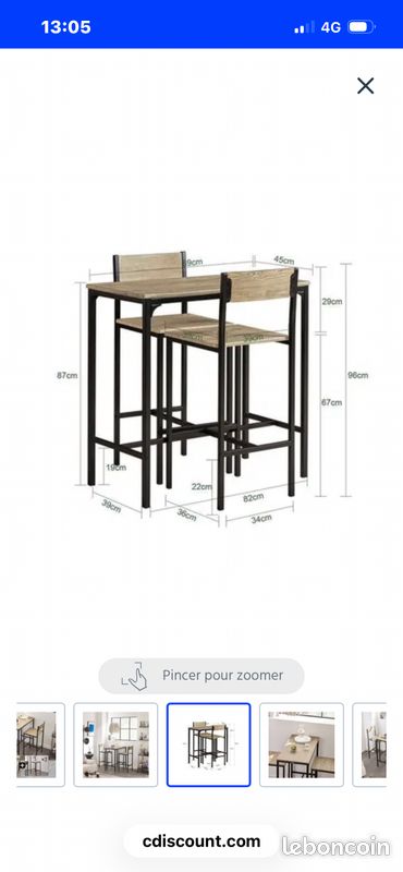 Table haute + 2 chaises (image 3)