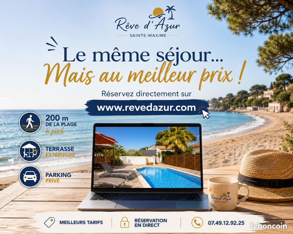 Studio plage à 200M- Terrasse- Piscine au sel- parking- BBQ (image 3)