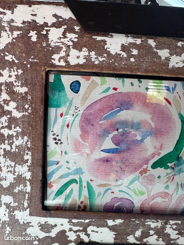 Petite aquarelle originale sur support fer forgé – Style Shabby Chic (image 4)