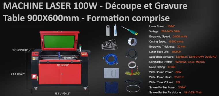 Machine de découpe et de gravure laser co2 60cm par 90cm 100w, 80w