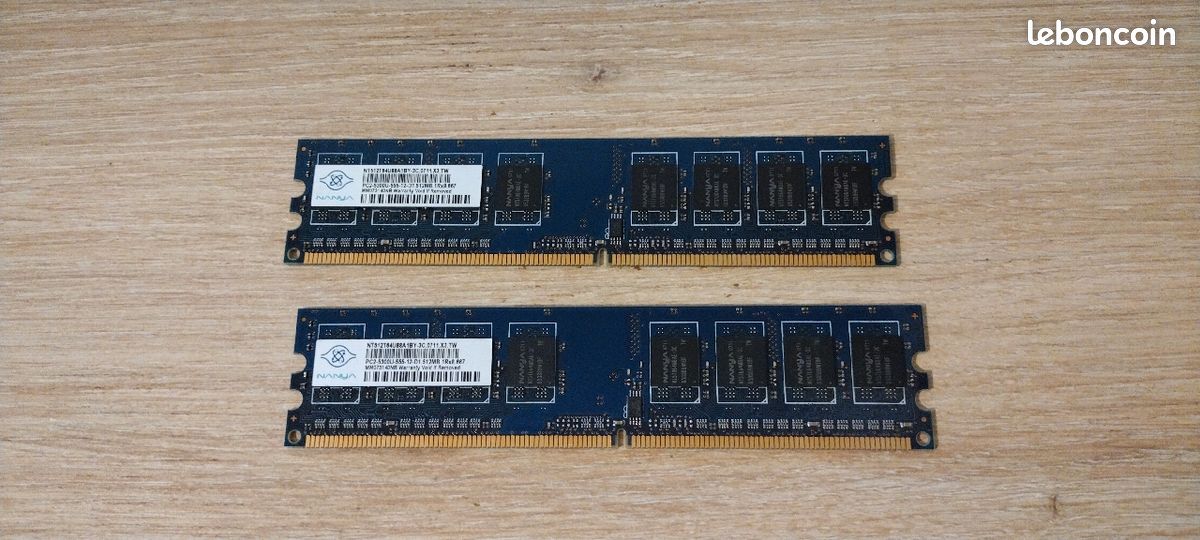 Mémoire NANYA 2x 512Mo DDR2 PC2-5300 (image 1)