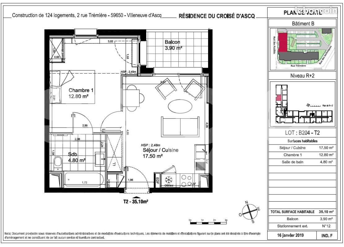 Appartement 1 pièce 34 m² · à Villeneuve-d'Ascq · 34 m² · 560 €/mois