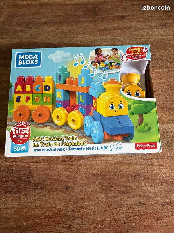 Jeu De Construction MEGA Bloks - Le Train De L'Alphabet - 50 Pièces - Pour Enfants à Partir De 1 An - Neuf