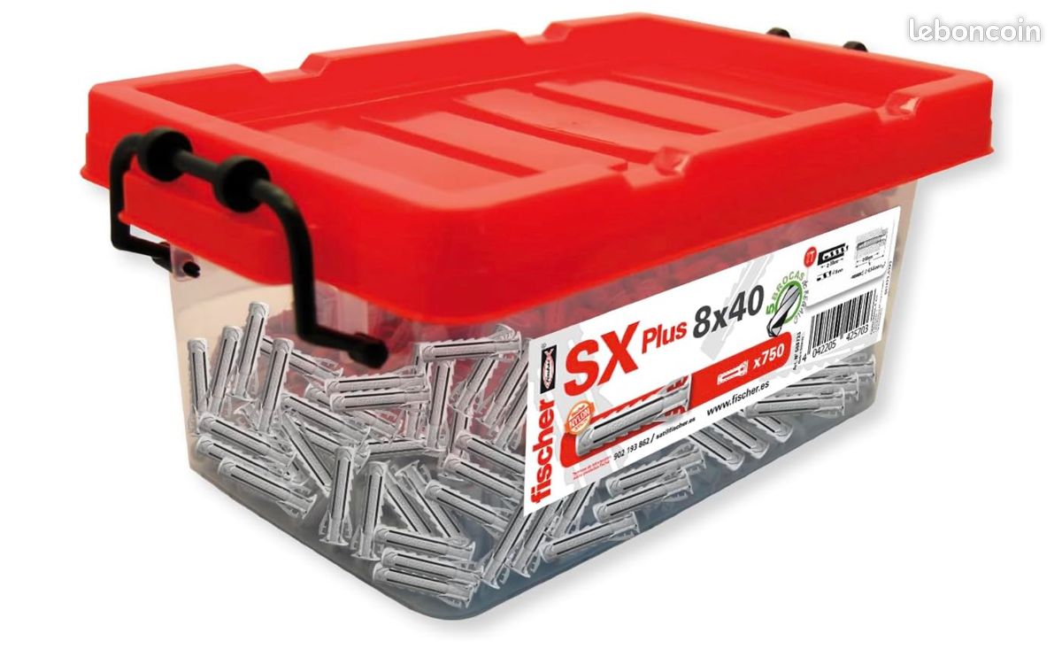 Fischer BigBox Chevilles murales pour béton SX Plus 8 x 40 pour fixer des lampes, tableaux, (image 1)