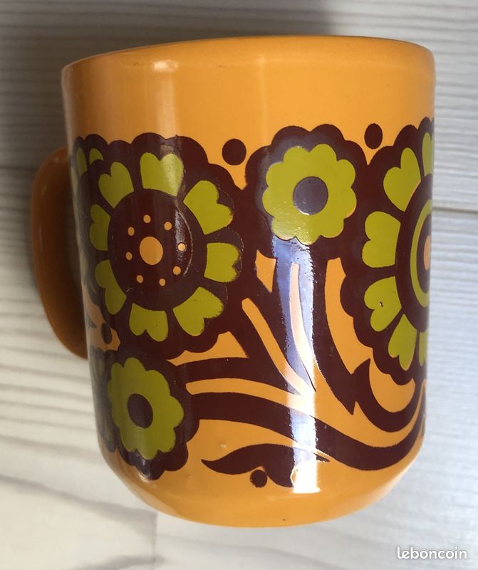 MUG vintage england céramique stafford ocre fleur verte marron (image 1)