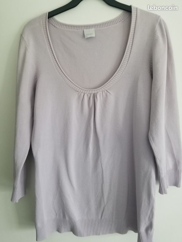 PULL fin coton parme lilas CAMAIEU T3 (image 1)