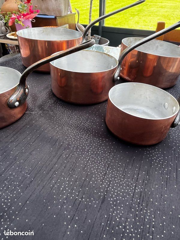 Superbe Lot De 5 Casseroles En Cuivre Martelé étamé – Fabrication Française