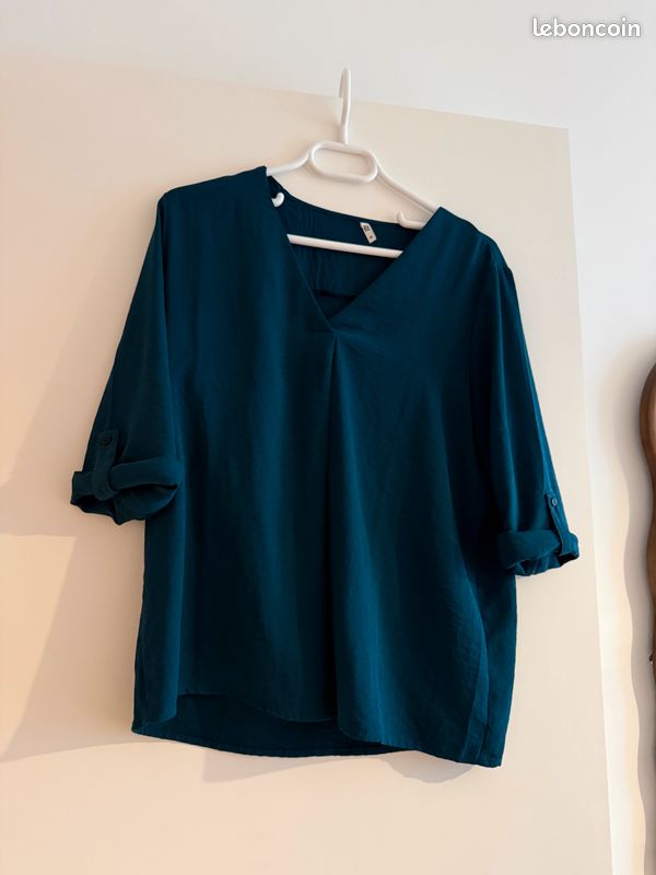 Blouse manches 3/4 vert foncé bleu canard JDY taille 38 Vêtements