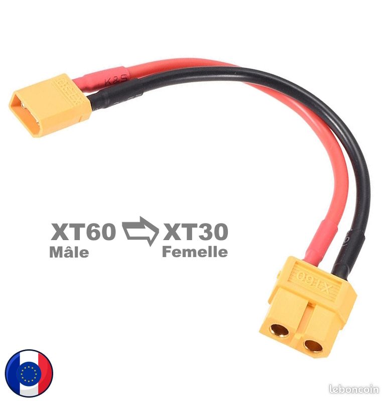 Adaptateur Câble XT60 Femelle Vers 2 Broches Molex Walkera - 20cm, 30A - Neuf