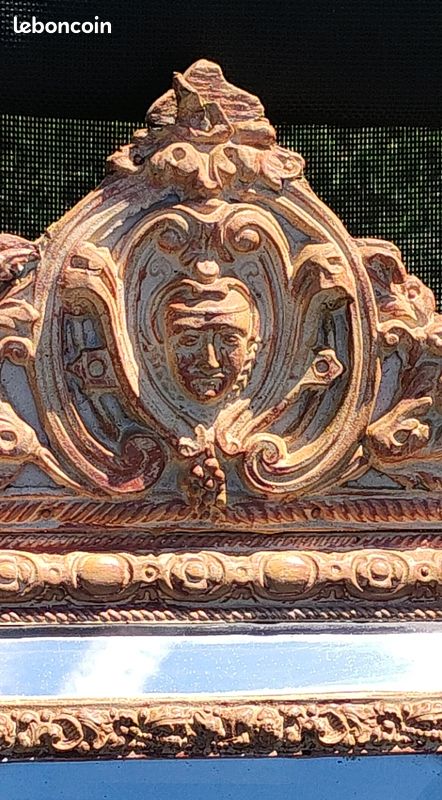 Miroir Biseauté à Parecloses style Napoléon III, à 5 glaces, XIXème. En laiton repoussé sur support en bois. Stylé Victorien/Baroque, Rocici, Shabby-chic - Dim 55 x 32,5 cm (image 9)