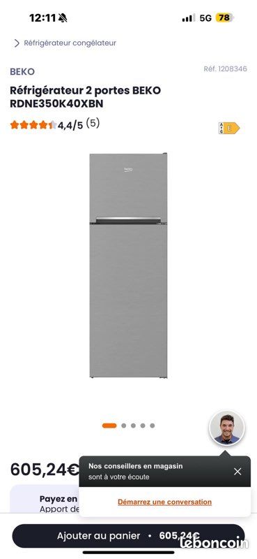 Réfrigérateur congélateur en haut BEKO RÉFRIGÉRATEUR COMBINÉ 60CM 313L VENTILÉ MÉTAL RDNE350K40XBN (image 3)