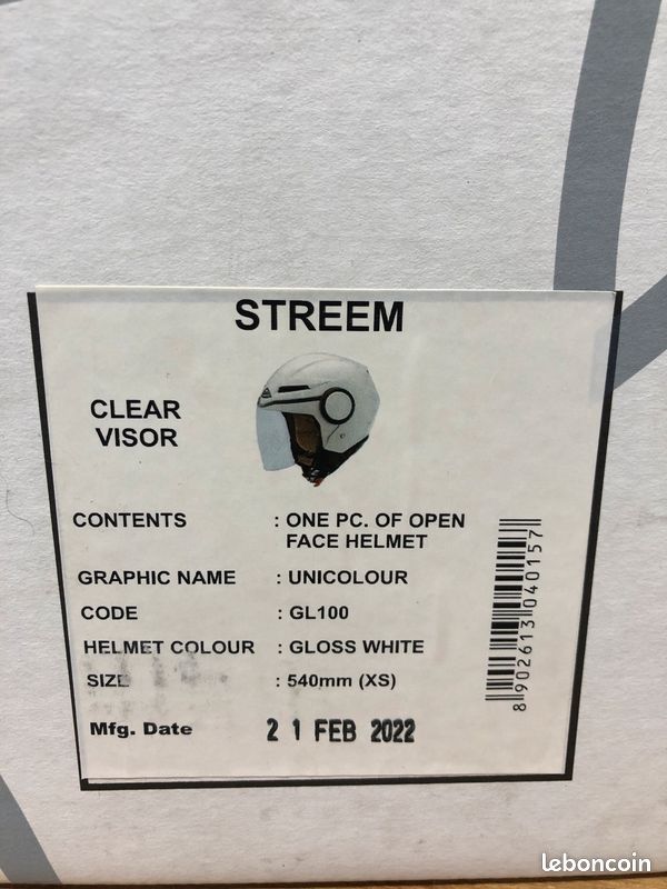 Casque jet SMK Stream blanc brillant – Taille XS (54 cm) – Neuf (image 3)