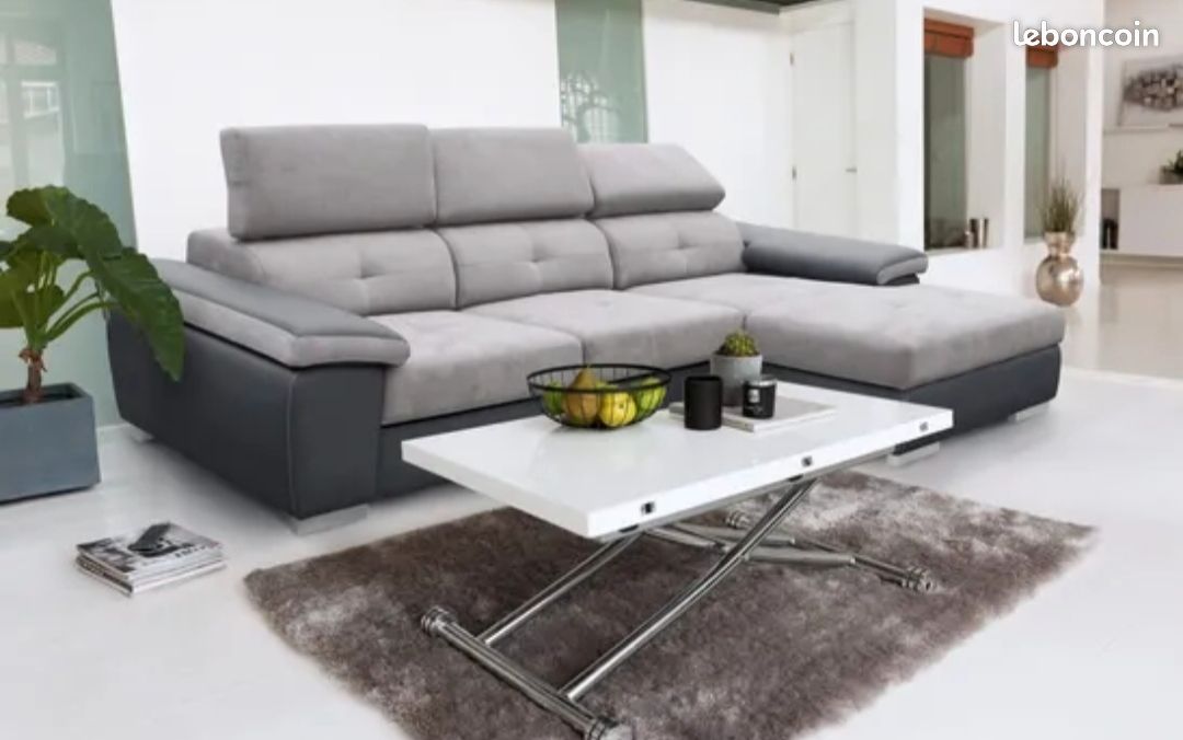 Table basse relevable pliable 2 en 1 RECTO 2 Blanc laqué (image 3)
