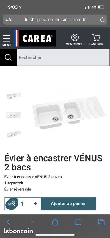 Évier 1 bac et demi à encastrée 80cm CAREA (image 1)
