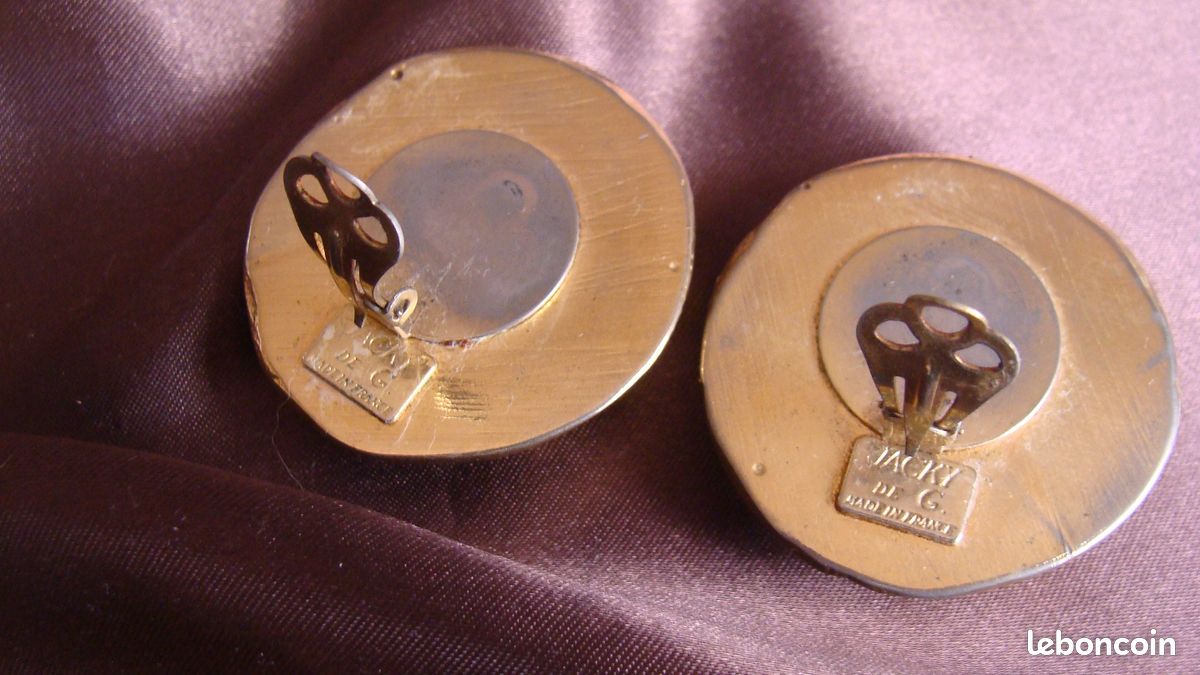 Boucles D’oreilles Clips Vintage Signées Jacky De G – Style Rétro, Occasion