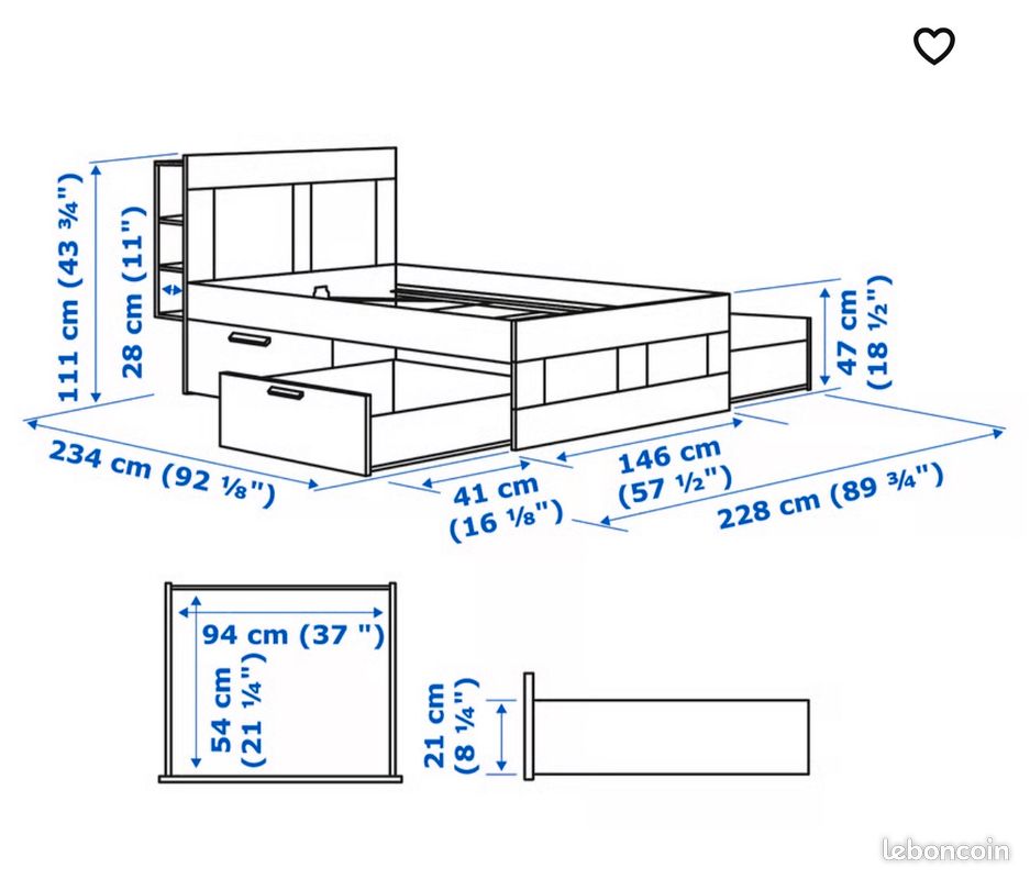 Ensemble cadre de lit, tête de lit et sommier BRIMNES IKEA (image 3)