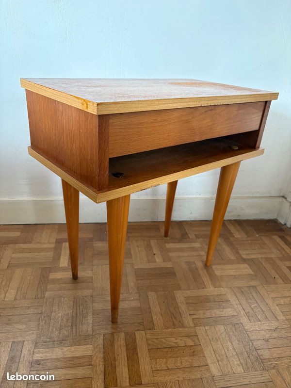 Chevet ancien, vintage, en bois, pieds compas (image 5)