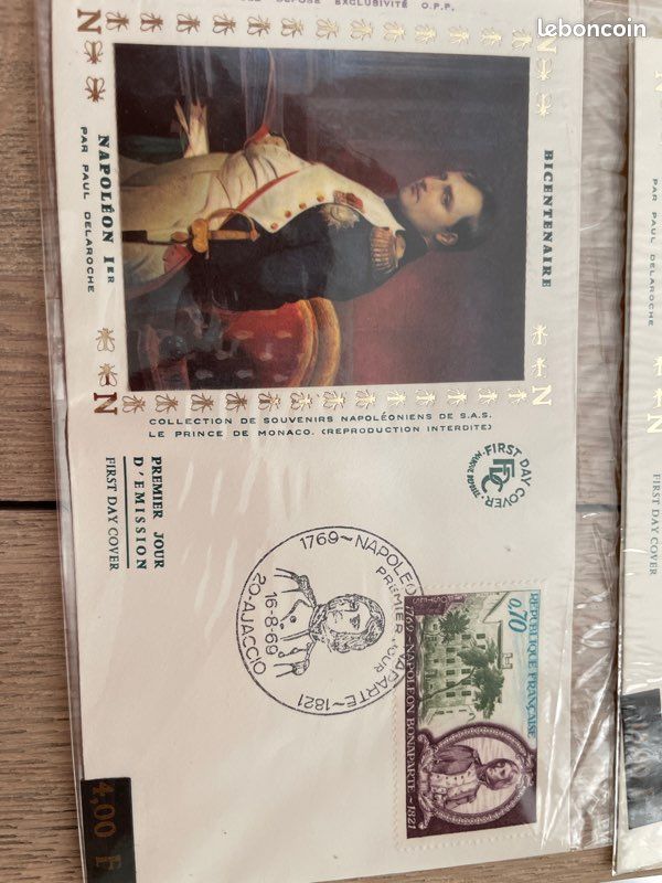 Lot 4 Cartes Premier Jour FDC Soie — Bicentenaire Napoléon 1969 (Ajaccio & Monaco) (image 4)