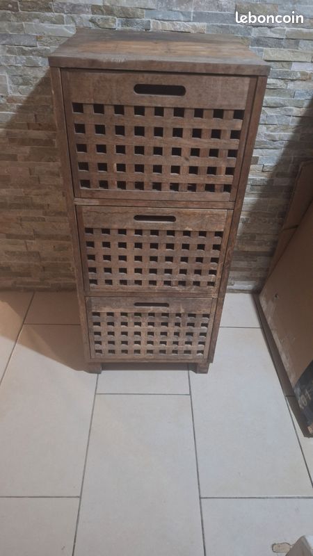 Meuble salle de bain armoire rangement bois Massif sdb Prix Ferme 95490 (image 3)