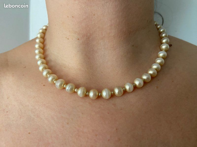 Collier Perles Eau Douce Vintage Années 1950 – Fermoir Argent 835 Floral